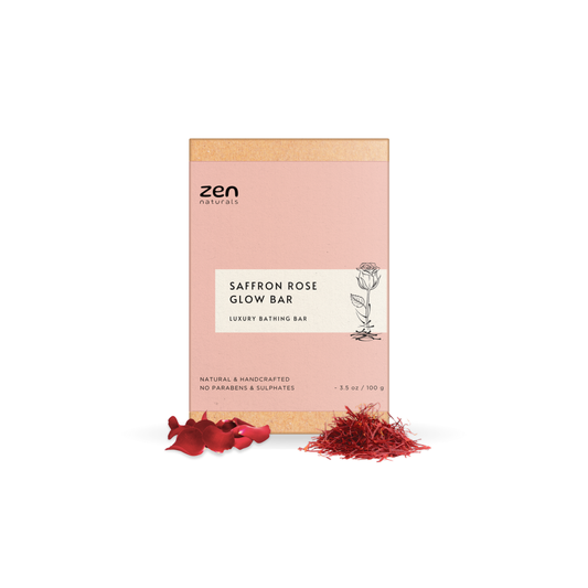 Zen Naturals Saffron Rose Glow Bar – Handcrafted Luxury Bathing Soap | Brightening & Anti-Ageing Formula | For All Skin Types | 100g | Paraben & Sulphate Free