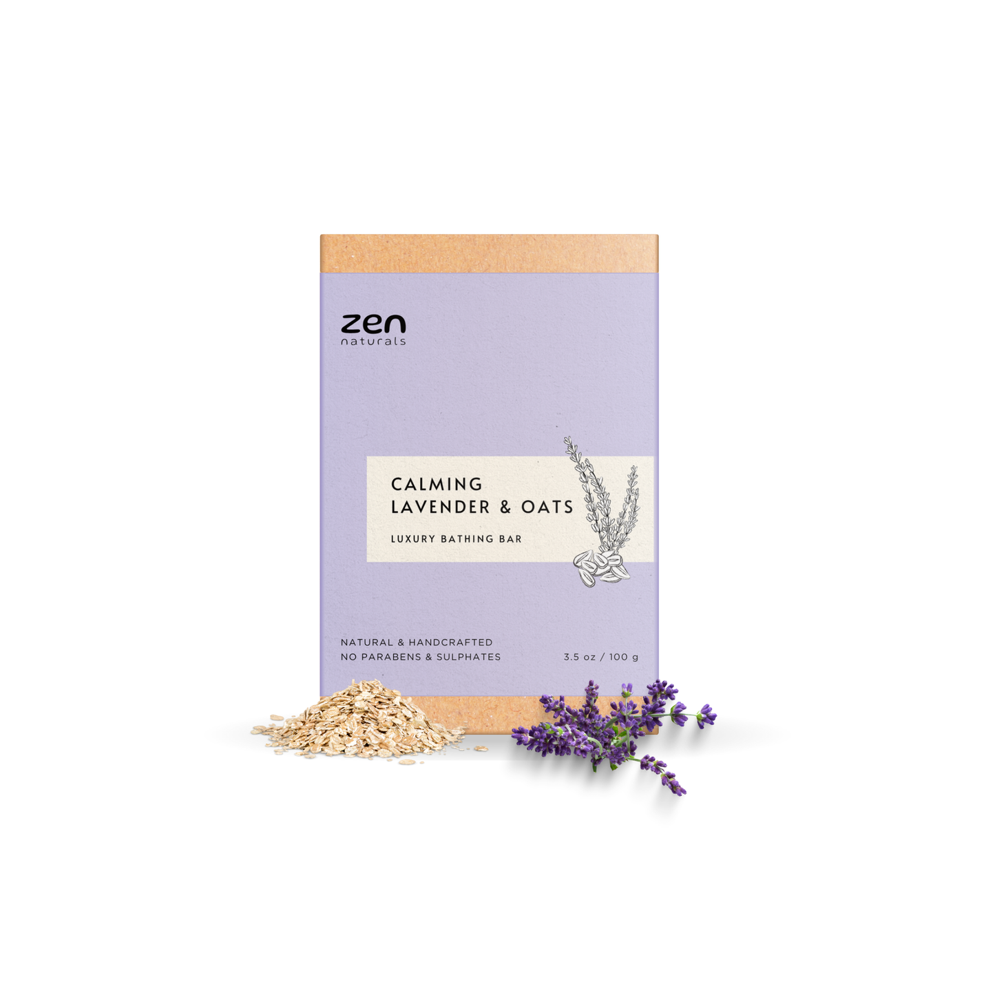 Zen Naturals Calming Lavender & Oats Bathing Bar โ Handcrafted Natural Luxury Soap | Anti-Ageing Formula | For All Skin Types | 100g | Paraben & Sulphate Free