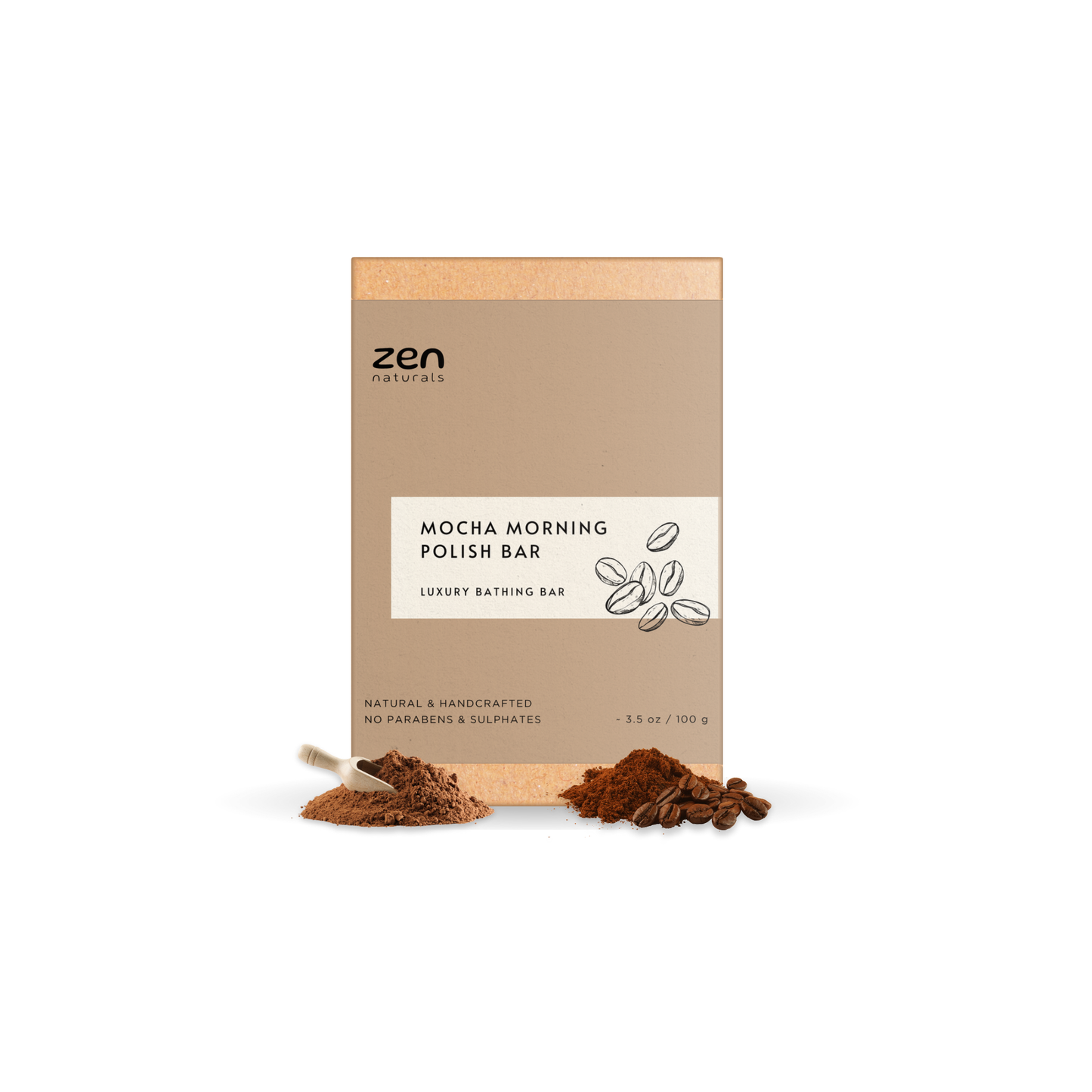 Zen Naturals Mocha Morning Polish Bar β Exfoliating Luxury Soap with Coffee & Cocoa | Anti-Ageing | For All Skin Types | 100g | Paraben & Sulphate Free