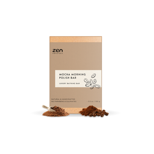Zen Naturals Mocha Morning Polish Bar – Exfoliating Luxury Soap with Coffee & Cocoa | Anti-Ageing | For All Skin Types | 100g | Paraben & Sulphate Free
