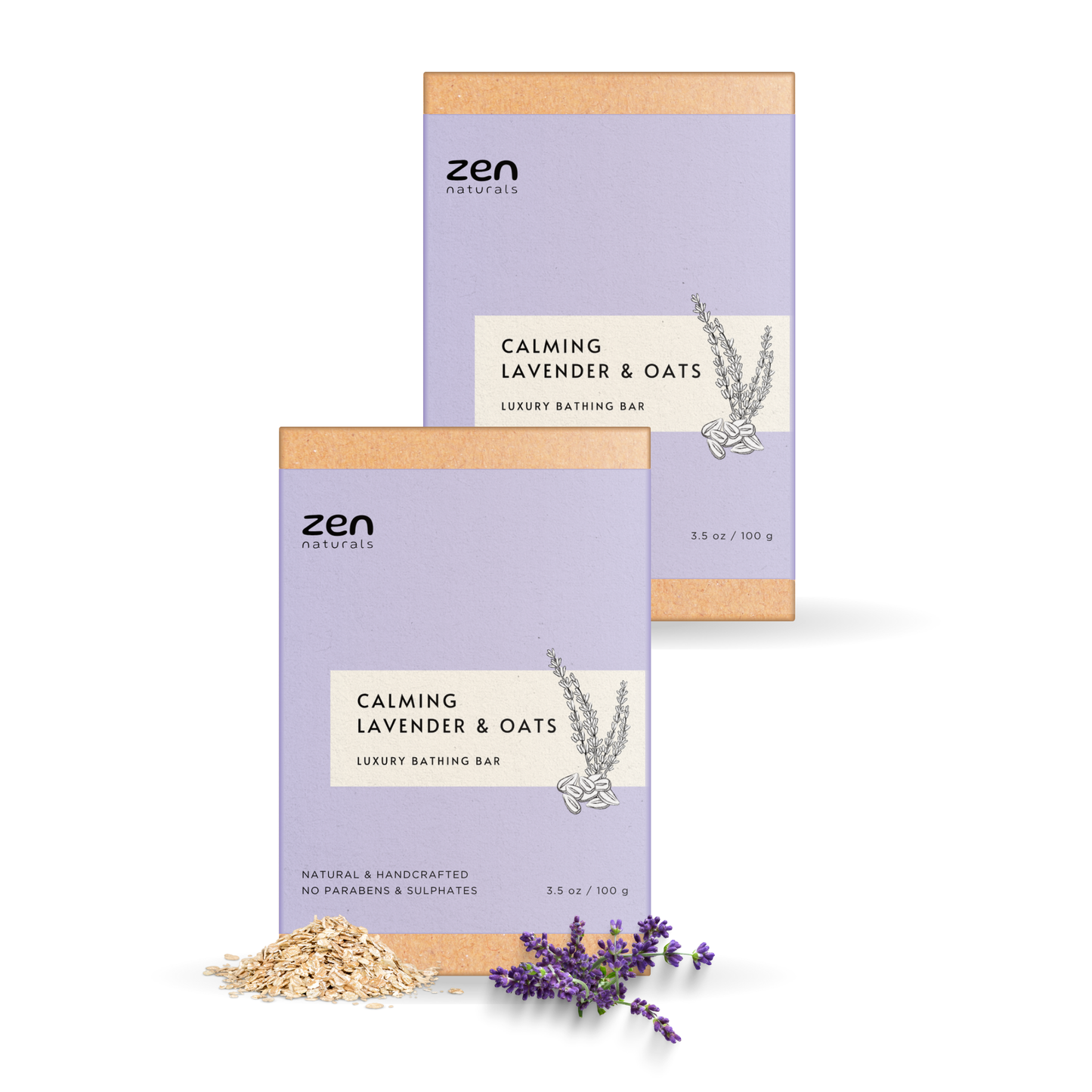 Zen Naturals Calming Lavender & Oats Bathing Bar โ Handcrafted Natural Luxury Soap | Anti-Ageing Formula | For All Skin Types | 100g | Paraben & Sulphate Free