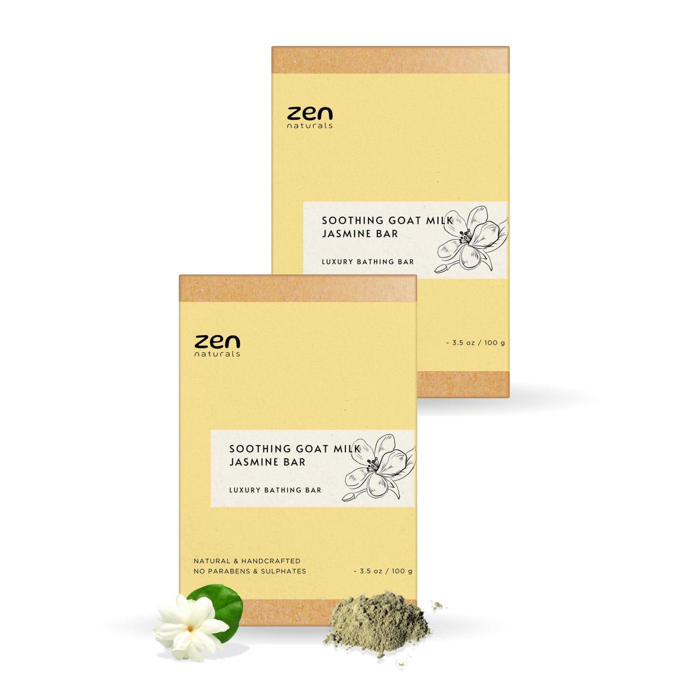 Zen Naturals Soothing Goat Milk Jasmine Bar โ Handcrafted Luxury Bathing Soap | Anti-Ageing Formula | For All Skin Types | 100g | Paraben & Sulphate Free