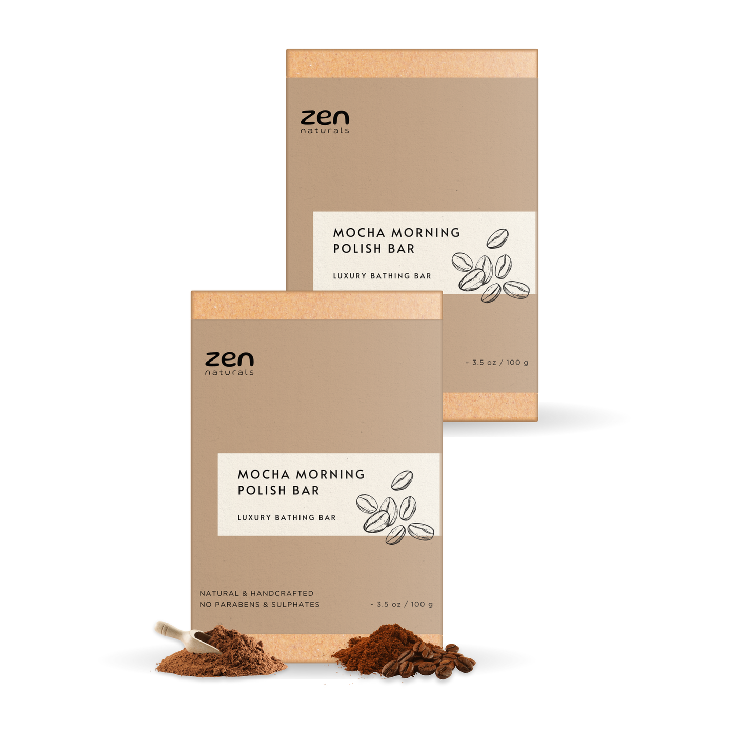 Zen Naturals Mocha Morning Polish Bar β Exfoliating Luxury Soap with Coffee & Cocoa | Anti-Ageing | For All Skin Types | 100g | Paraben & Sulphate Free