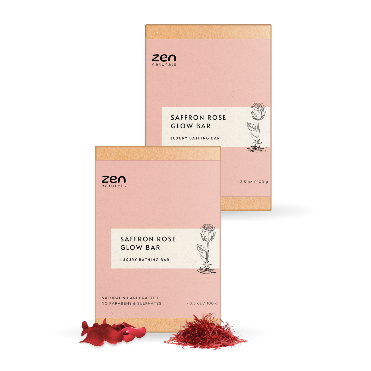 Zen Naturals Saffron Rose Glow Bar โ Handcrafted Luxury Bathing Soap | Brightening & Anti-Ageing Formula | For All Skin Types | 100g | Paraben & Sulphate Free