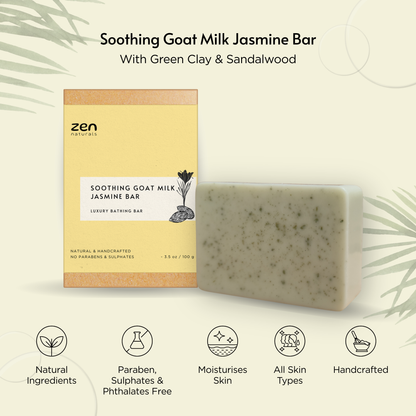 Zen Naturals Soothing Goat Milk Jasmine Bar – Handcrafted Luxury Bathing Soap | Anti-Ageing Formula | For All Skin Types | 100g | Paraben & Sulphate Free